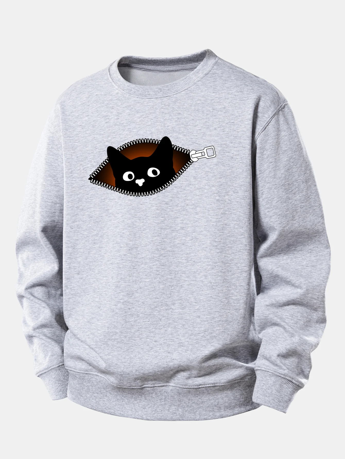Zipper Black Cat Print Relax Fit Sweatshirt - Image 5