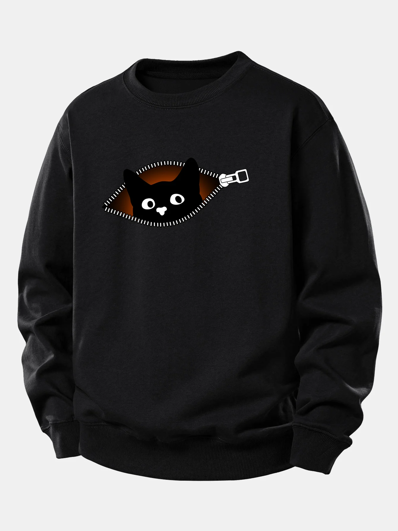 Zipper Black Cat Print Relax Fit Sweatshirt - Image 6