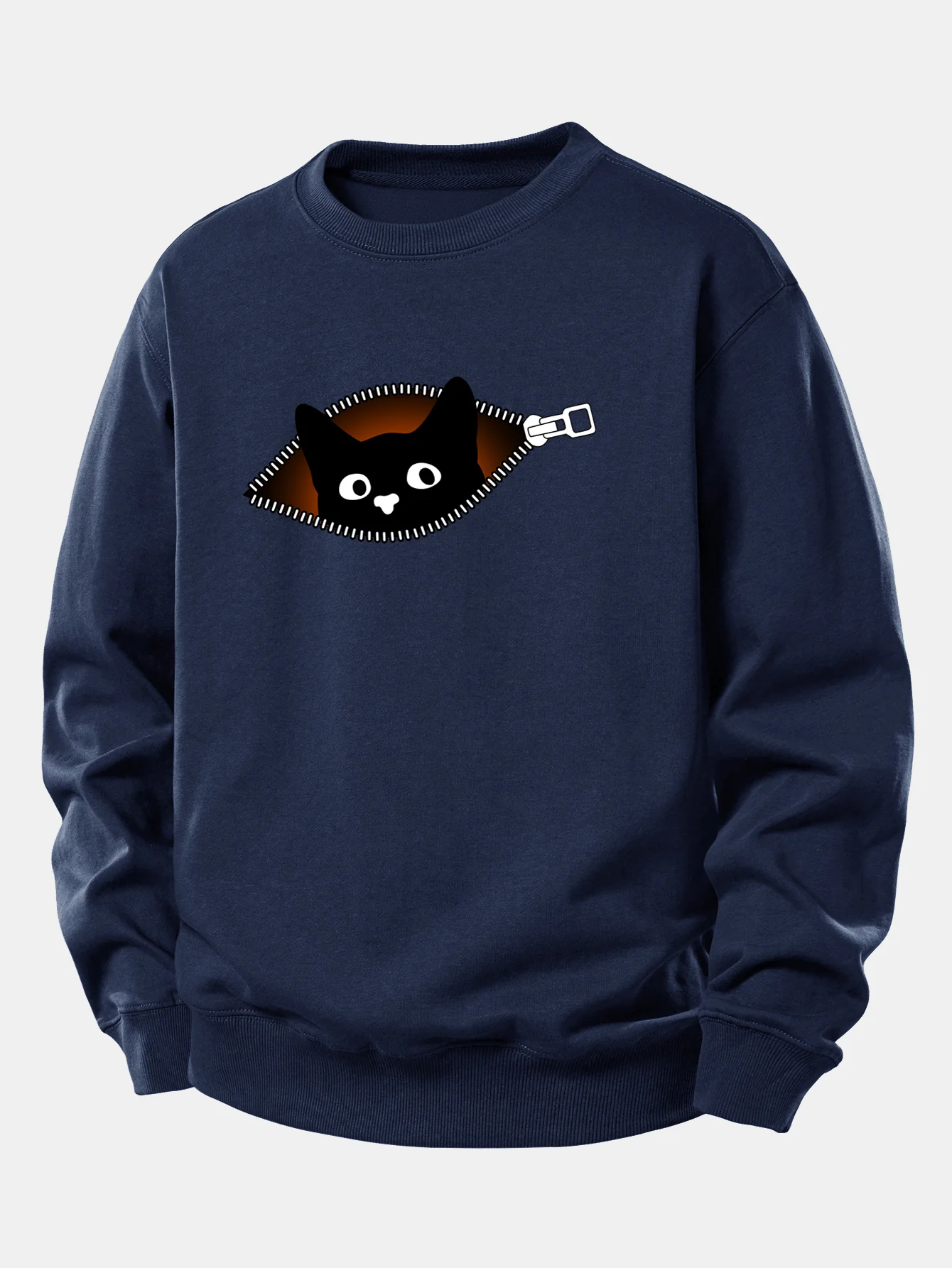Zipper Black Cat Print Relax Fit Sweatshirt - Image 7