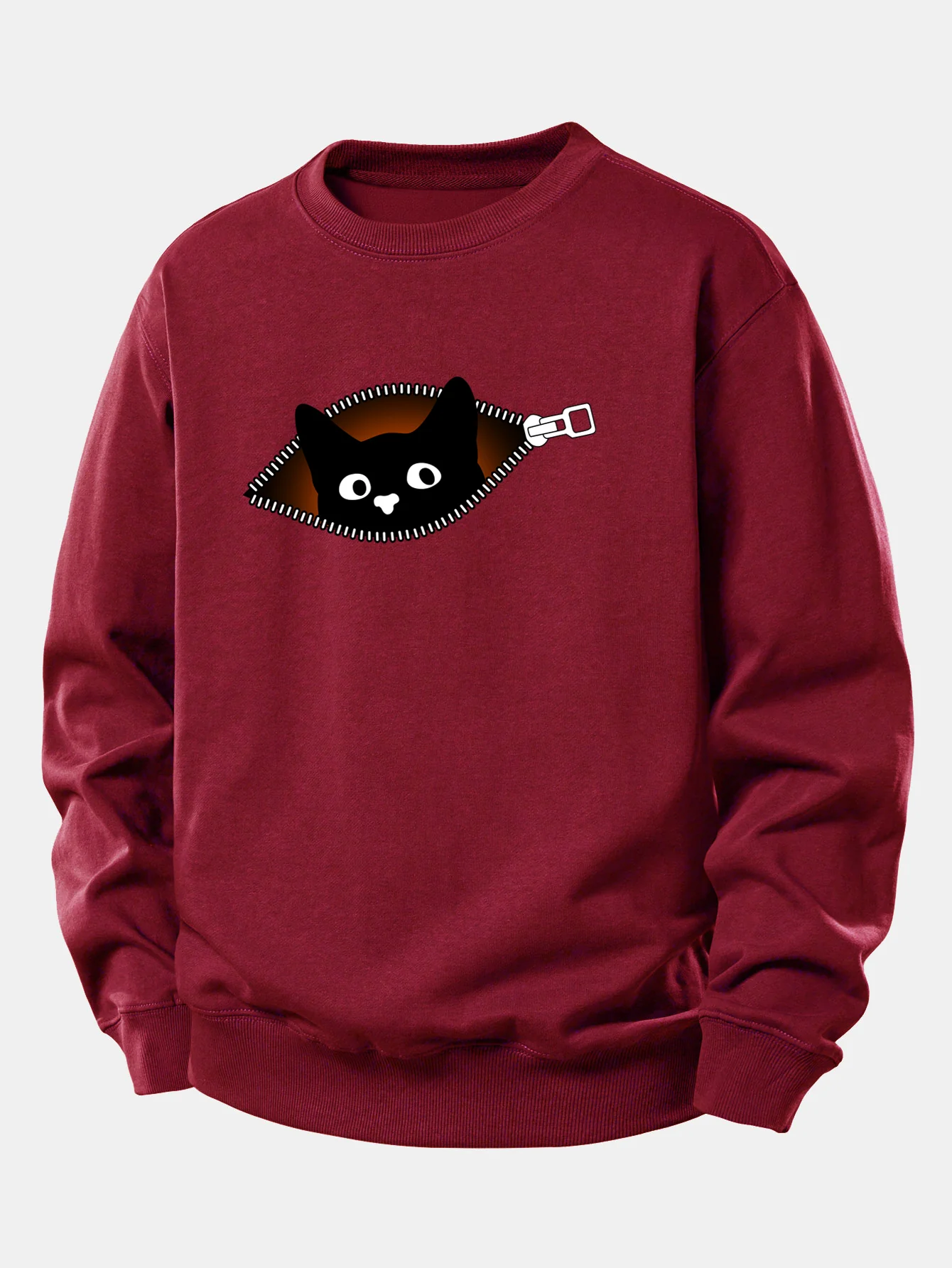 Zipper Black Cat Print Relax Fit Sweatshirt - Image 8