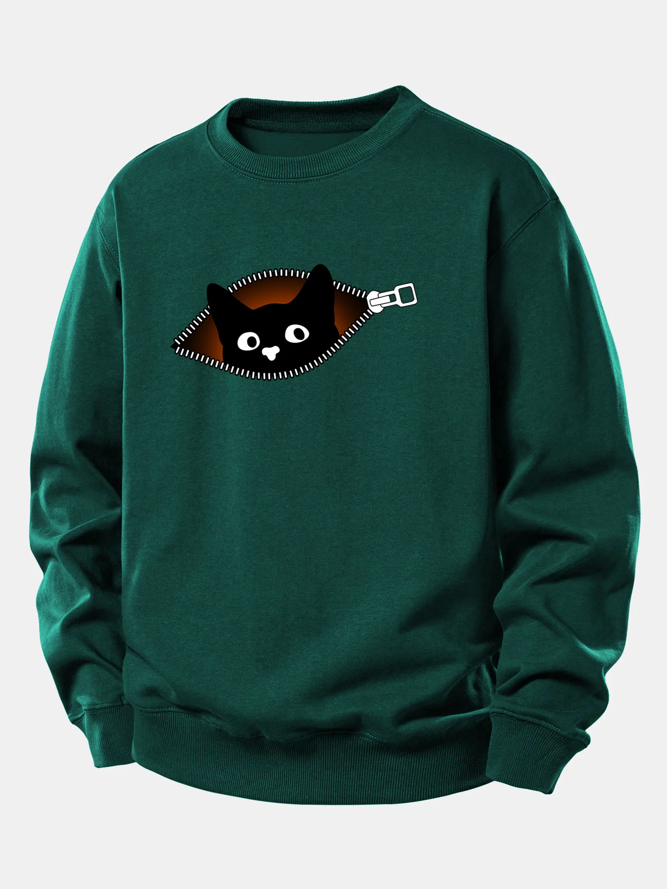 Zipper Black Cat Print Relax Fit Sweatshirt - Image 9