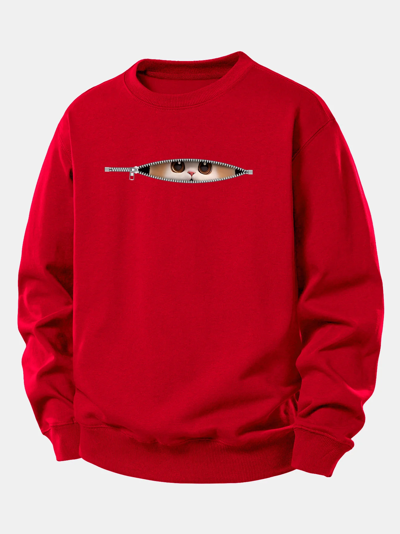 Zipper Cat Print Relax Fit Sweatshirt - Image 10