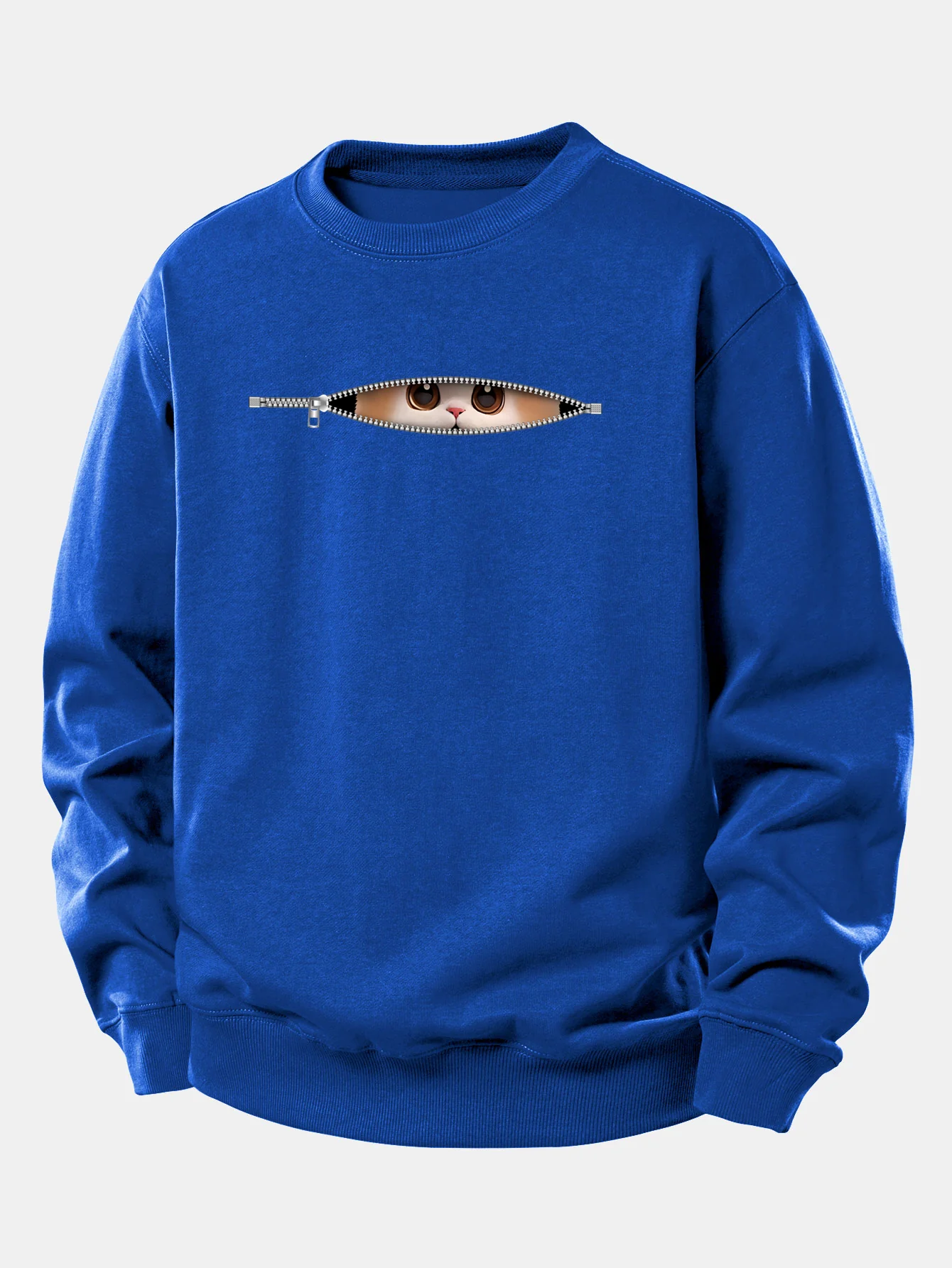 Zipper Cat Print Relax Fit Sweatshirt - Image 11