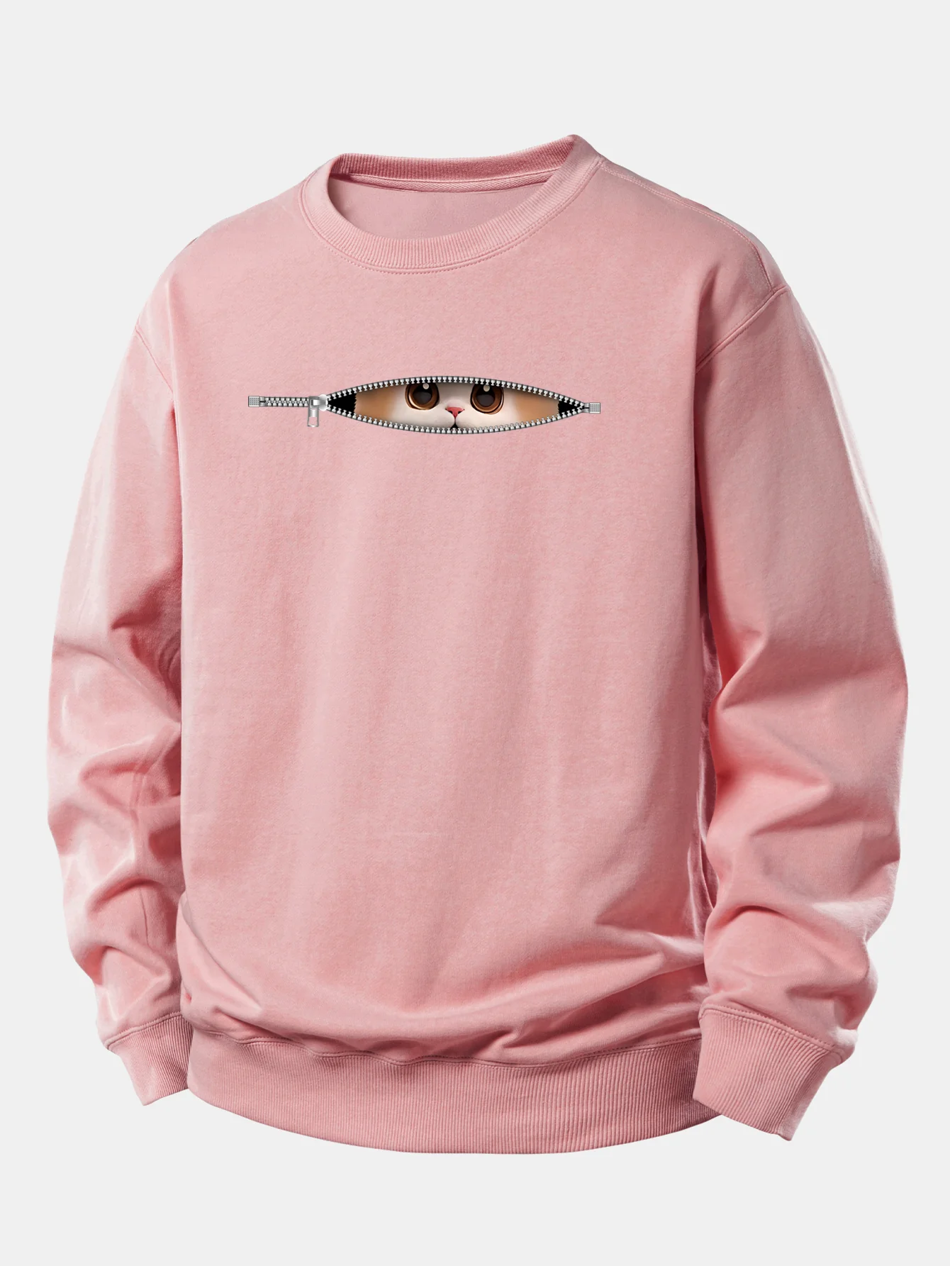 Zipper Cat Print Relax Fit Sweatshirt - Image 2