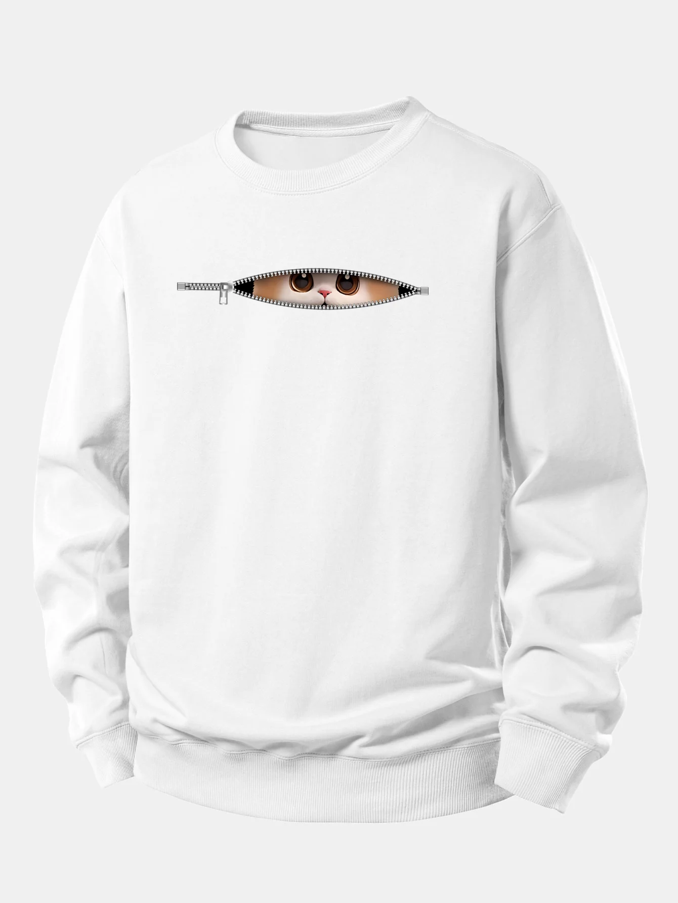 Zipper Cat Print Relax Fit Sweatshirt - Image 3