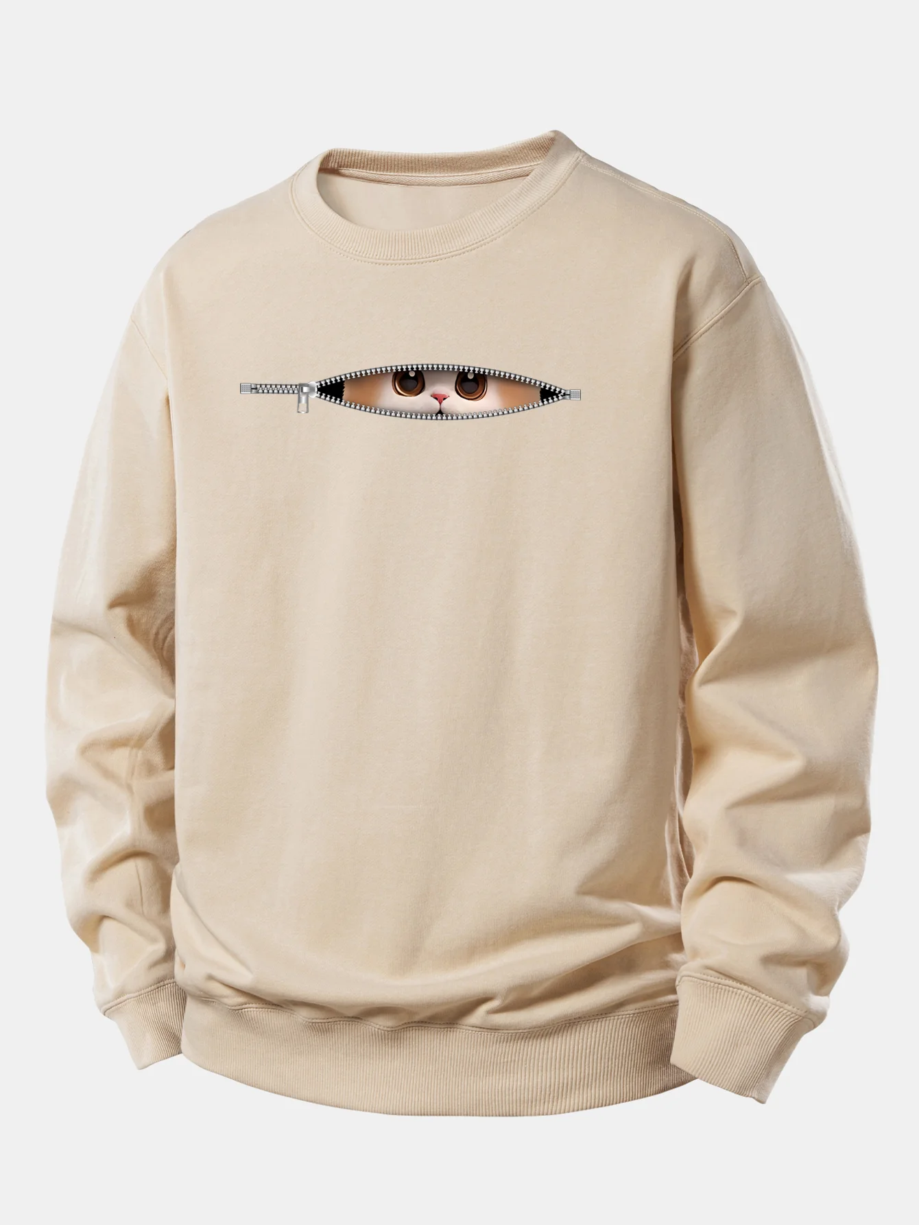 Zipper Cat Print Relax Fit Sweatshirt - Image 4
