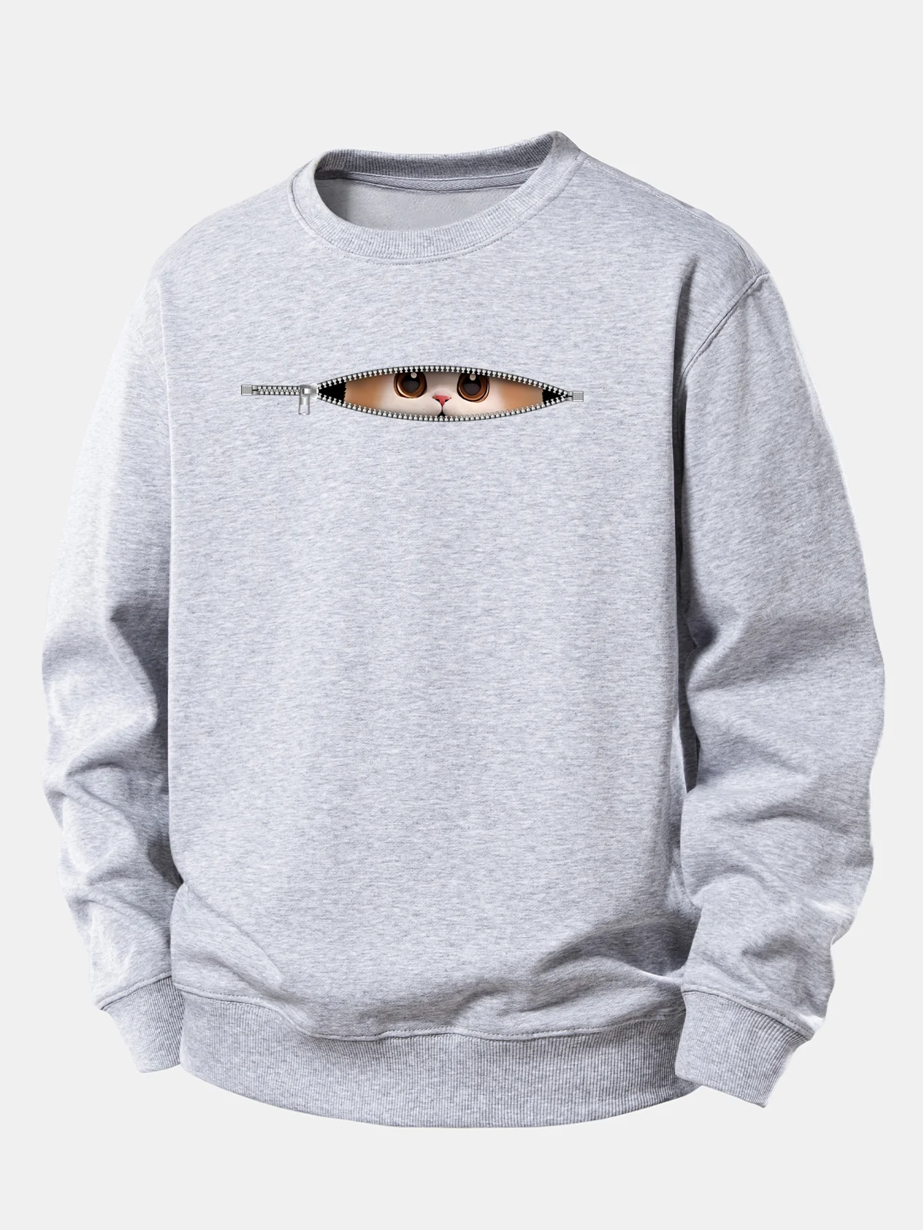 Zipper Cat Print Relax Fit Sweatshirt - Image 5