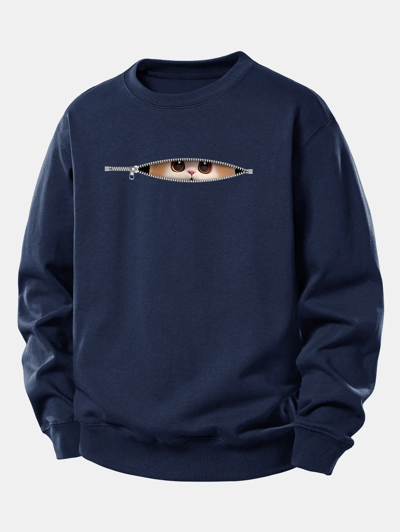 Zipper Cat Print Relax Fit Sweatshirt - Image 6