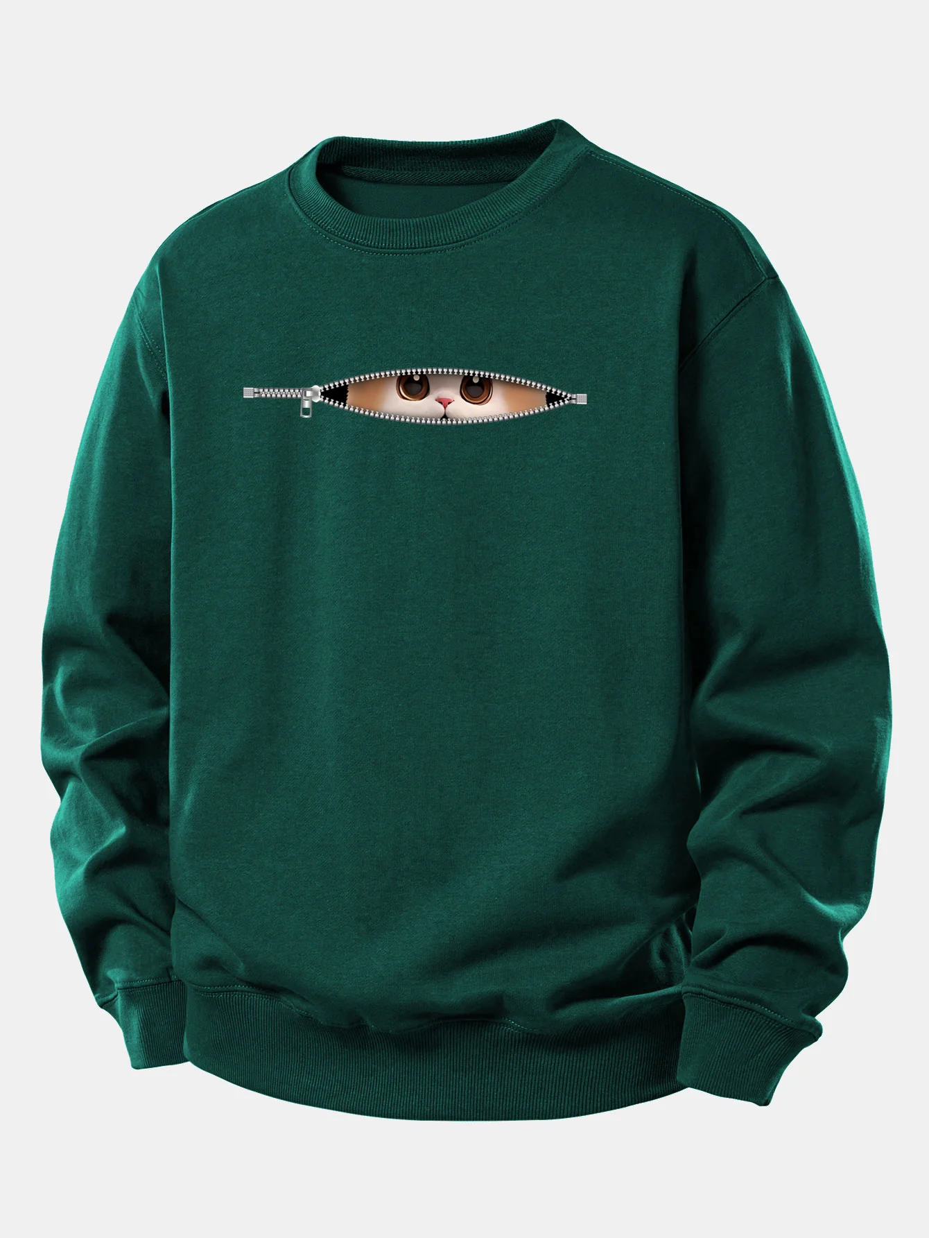 Zipper Cat Print Relax Fit Sweatshirt - Image 9